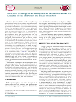The Role of Endoscopy in the Management of Patients with Known and Suspected Colonic Obstruction and Pseudo-Obstruction