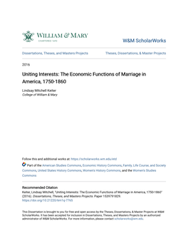 The Economic Functions of Marriage in America, 1750-1860