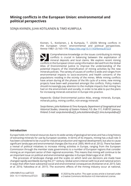 Mining Conflicts in the European Union: Environmental and Political Perspectives