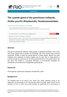 The Cyanide Gland of the Greenhouse Millipede, Oxidus Gracilis (Polydesmida: Paradoxosomatidae)