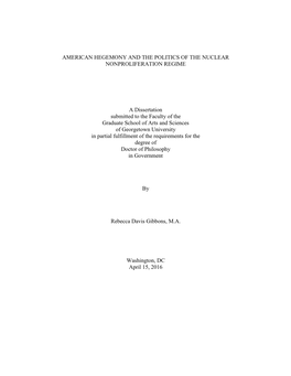 American Hegemony and the Politics of the Nuclear Nonproliferation Regime