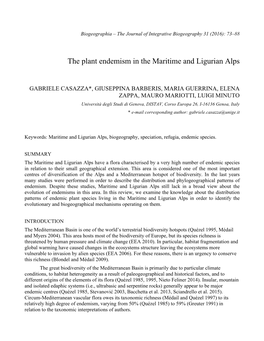 The Plant Endemism in the Maritime and Ligurian Alps