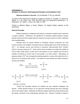 EXPERIMENT 5: Oxidation of Alcohols: Solid-Supported Oxidation and Qualitative Tests