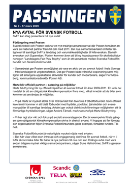 NYA AVTAL FÖR SVENSK FOTBOLL Svff Kan Idag Presentera Två Nya Avtal