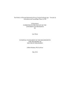 The Politics of Personal Information Privacy for the Facebook Age – Towards an Articulation and Assemblage Theory of PIP