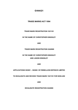 Trade Mark Inter Partes Decision O/444/21