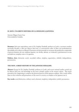 195 EL Mon. UNA Breve Historia DE LA Heráldica Japonesa Antonio Míguez Santa Cruz Universidad De Córdoba Resumen: Salvo Por E