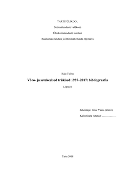 Võro- Ja Setokeelsed Trükised 1987–2017: Bibliograafia