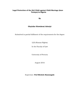 Legal Protection of the Girl Child Against Child Marriage (Aure Yarinya) in Nigeria