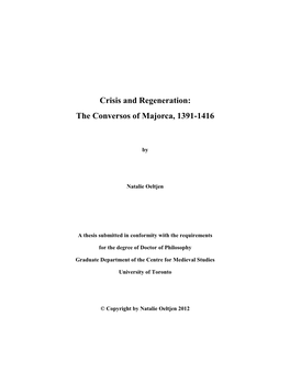Crisis and Regeneration: the Conversos of Majorca, 1391-1416