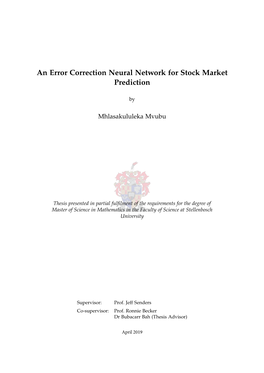 An Error Correction Neural Network for Stock Market Prediction