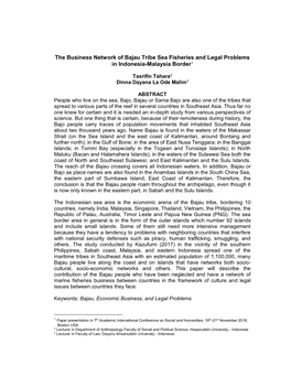 The Business Network of Bajau Tribe Sea Fisheries and Legal Problems in Indonesia-Malaysia Border1