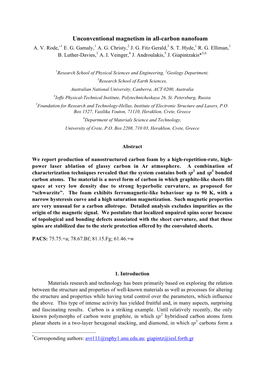 Unconventional Magnetism in All-Carbon Nanofoam A