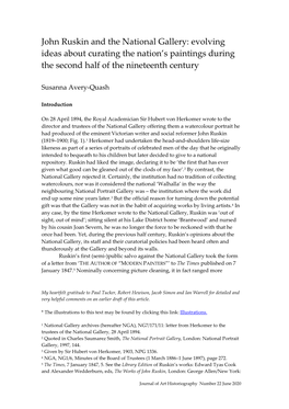 John Ruskin and the National Gallery: Evolving Ideas About Curating the Nation’S Paintings During the Second Half of the Nineteenth Century