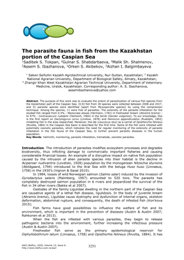 The Parasite Fauna in Fish from the Kazakhstan Portion of the Caspian Sea 1Sadibek S