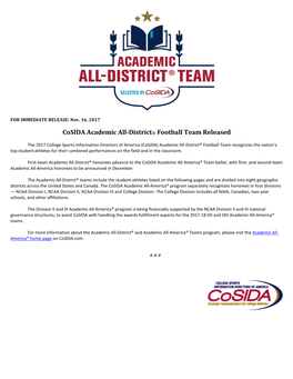 Cosida Academic All-District® Football Team Released