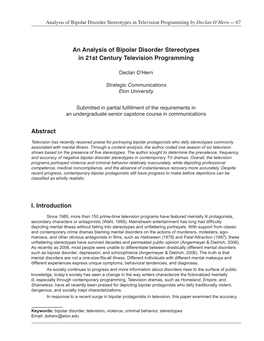 An Analysis of Bipolar Disorder Stereotypes in 21St Century Television Programming