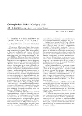 Geologia Della Sicilia - Geology of Sicily III - Il Dominio Orogenico - the Orogenic Domain LENTINI F., CARBONE S