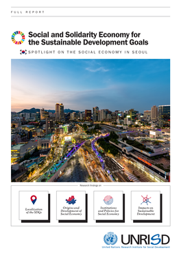Social and Solidarity Economy for the Sustainable Development Goals SPOTLIGHT on the SOCIAL ECONOMY in SEOUL