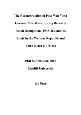 The Reconstruction of Post-War West German New Music During the Early Allied Occupation