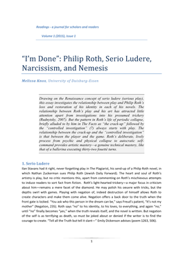 “I'm Done”: Philip Roth, Serio Ludere, Narcissism, and Nemesis