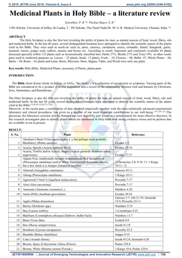 Medicinal Plants in Holy Bible – a Literature Review