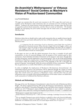 An Anarchists Wetherspoons Or Virtuous Resistance? Social Centres As Macintyres Vision of Practice-Based Communities