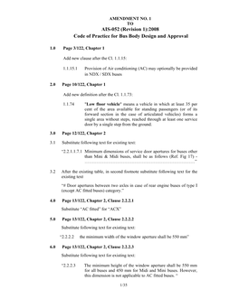 AIS-052 (Revision 1):2008 Code of Practice for Bus Body Design and Approval