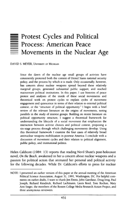 Protest Cycles and Political Process: American Peace Movements in the Nuclear Age