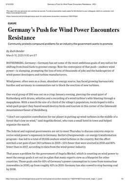 Germany's Push for Wind Power Encounters Resistance