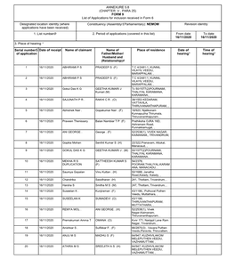 ANNEXURE 5.8 (CHAPTER V , PARA 25) FORM 9 List of Applications for Inclusion Received in Form 6 Designated Location Identity (W