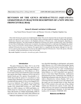 Revision of the Genus Hemidactylus (Squamata: Gekkonidae) in Iraq with Description of a New Species from Central Iraq