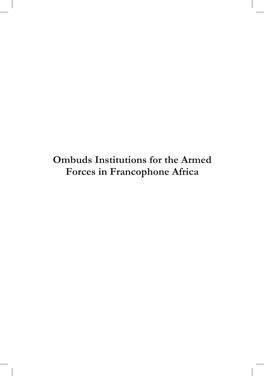 Ombuds Institutions for the Armed Forces in Francophone Africa