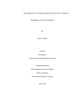 Quaternary Faulting of Deschutes County, Oregon