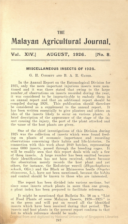 Malayan Agricultural Journal, Vol.14, No.8