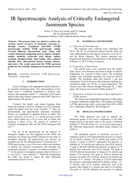 IR Spectroscopic Analysis of Critically Endangered Jasminum Species