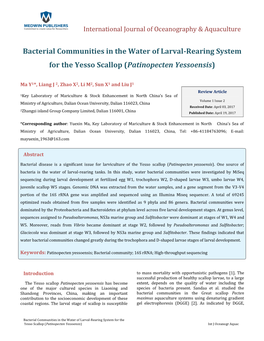 Bacterial Communities in the Water of Larval-Rearing System for the Yesso Scallop (Patinopecten Yessoensis)