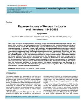 Representations of Kenyan History in Oral Literature: 1948-2002