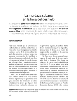 La Mordaza Cubana En La Hora Del Deshielo