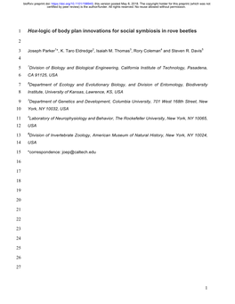 Hox-Logic of Body Plan Innovations for Social Symbiosis in Rove Beetles