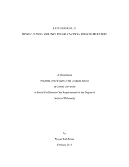 RAPE's REPRISALS: MISSING SEXUAL VIOLENCE in EARLY MODERN FRENCH LITERATURE a Dissertation Presented to the Faculty of The