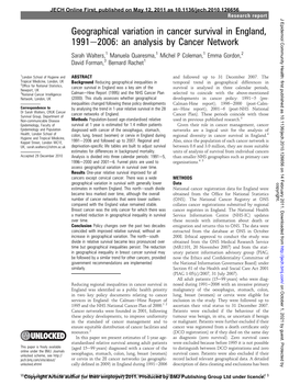 Geographical Variation in Cancer Survival in England, 1991E2006