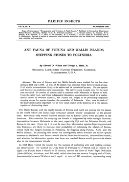 Pacific Insects Ant Fauna of Futuna and Wallis Islands