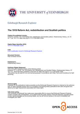 The 1918 Reform Act, Redistribution and Scottish Politics