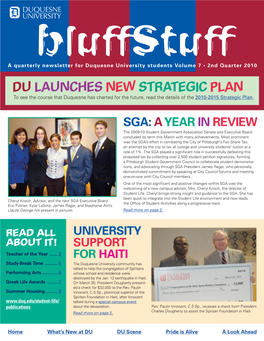 DU LAUNCHES NEW STRATEGIC PLAN to See the Course That Duquesne Has Charted for the Future, Read the Details of the 2010-2015 Strategic Plan