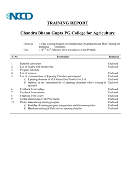 TRAINING REPORT Chandra Bhanu Gupta PG College for Agriculture