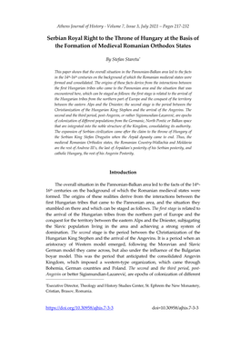 Serbian Royal Right to the Throne of Hungary at the Basis of the Formation of Medieval Romanian Orthodox States