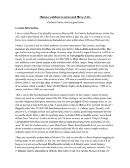 Mammal Watching in and Around Mexico City. Vladimir Dinets, Dinets@Gmail.Com General Information I Have Visited Mexico City (Loc
