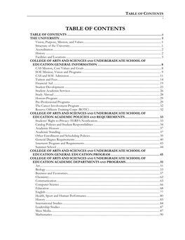 TABLE of CONTENTS I