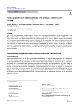 Topology Analysis of Electric Vehicles, with a Focus on the Traction Battery